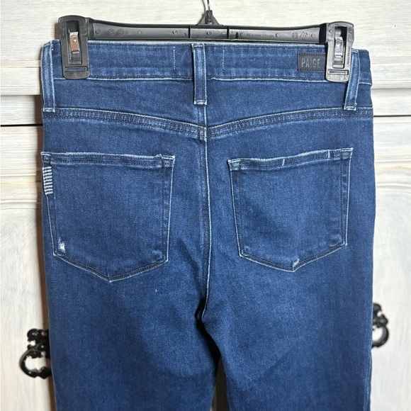 Paige Cindy Crop Dark Wash Straight Leg Raw Hem Stretch Classic - Picture 9 of 9